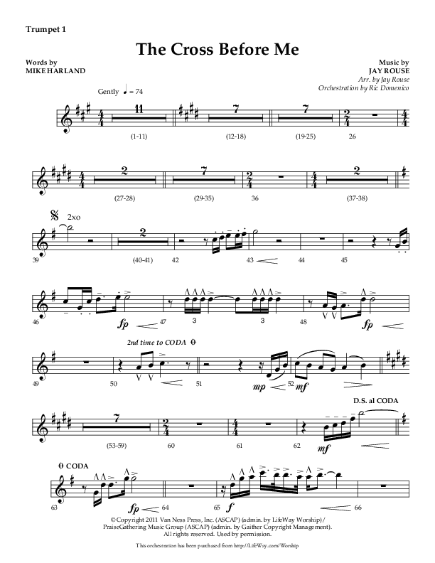 The Cross Before Me (Choral Anthem SATB) Trumpet 1 (Lifeway Choral / Arr. Jay Rouse / Orch. Ric Domenico)