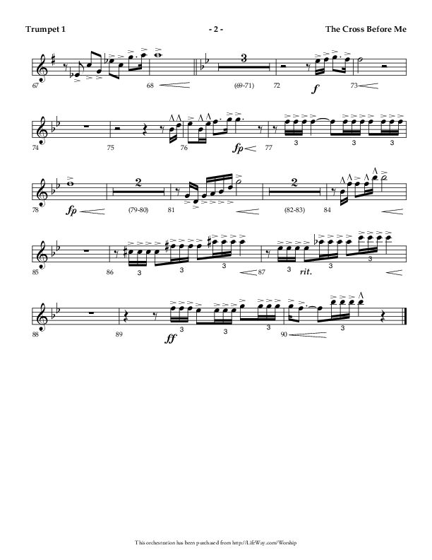 The Cross Before Me (Choral Anthem SATB) Trumpet 1 (Lifeway Choral / Arr. Jay Rouse / Orch. Ric Domenico)