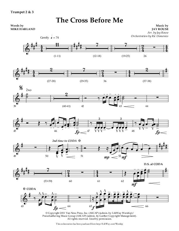 The Cross Before Me (Choral Anthem SATB) Trumpet 2/3 (Lifeway Choral / Arr. Jay Rouse / Orch. Ric Domenico)