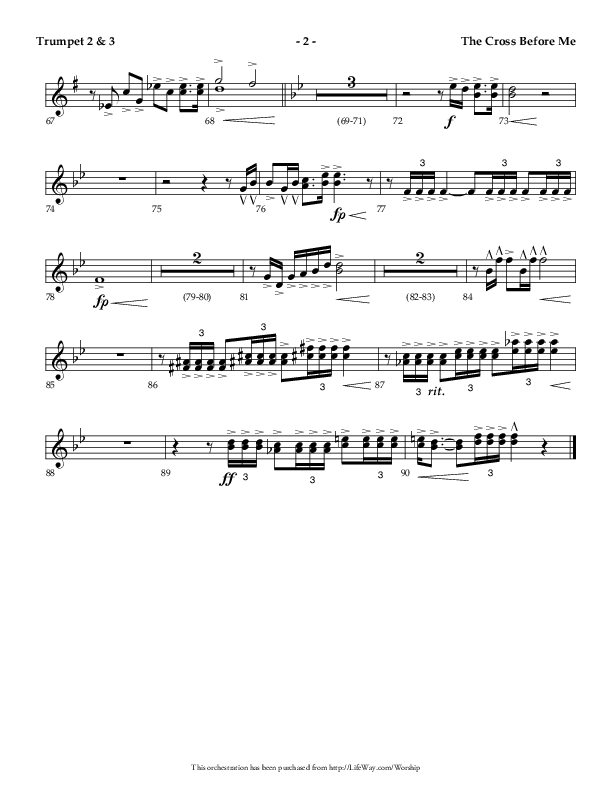The Cross Before Me (Choral Anthem SATB) Trumpet 2/3 (Lifeway Choral / Arr. Jay Rouse / Orch. Ric Domenico)