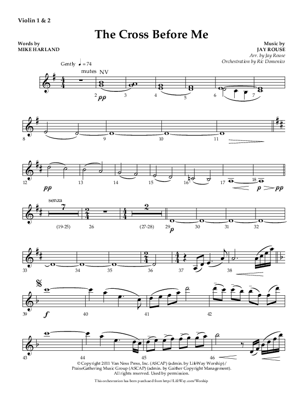 The Cross Before Me (Choral Anthem SATB) Violin 1/2 (Lifeway Choral / Arr. Jay Rouse / Orch. Ric Domenico)