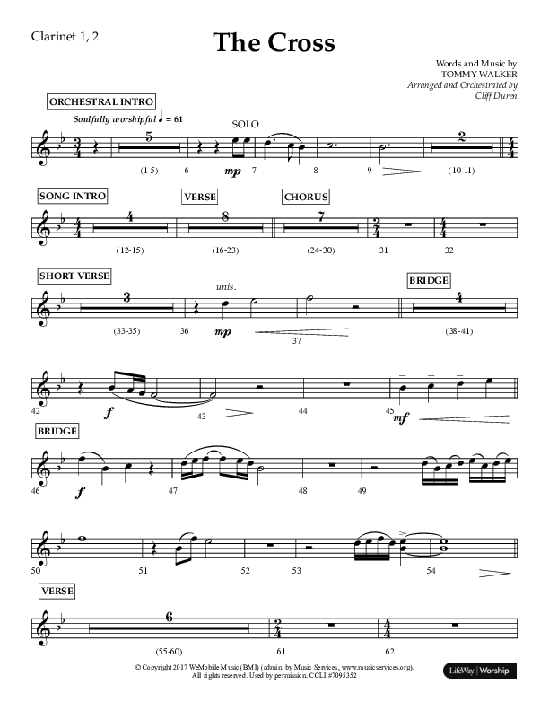 The Cross (Choral Anthem SATB) Clarinet 1/2 (Lifeway Choral / Arr. Cliff Duren)