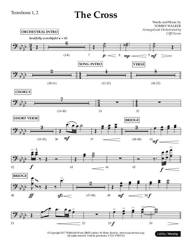 The Cross (Choral Anthem SATB) Trombone 1/2 (Lifeway Choral / Arr. Cliff Duren)