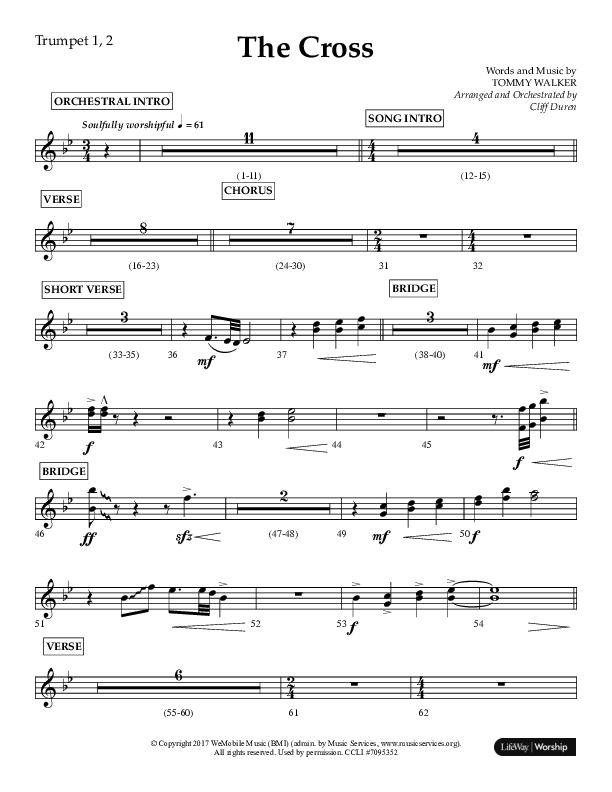 The Cross (Choral Anthem SATB) Trumpet 1,2 (Lifeway Choral / Arr. Cliff Duren)