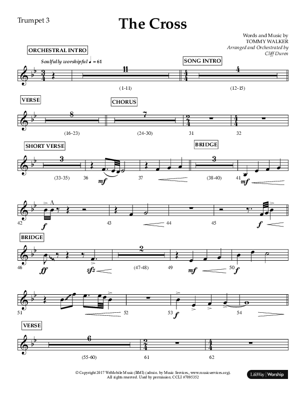 The Cross (Choral Anthem SATB) Trumpet 3 (Lifeway Choral / Arr. Cliff Duren)