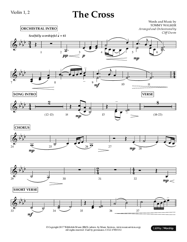 The Cross (Choral Anthem SATB) Violin 1/2 (Lifeway Choral / Arr. Cliff Duren)