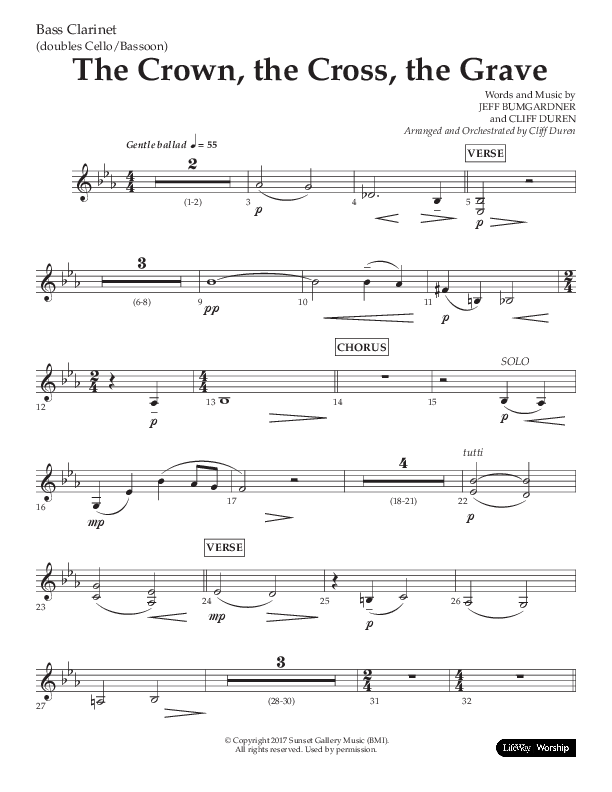 The Crown The Cross The Grave (Choral Anthem SATB) Bass Clarinet (Lifeway Choral / Arr. Cliff Duren)