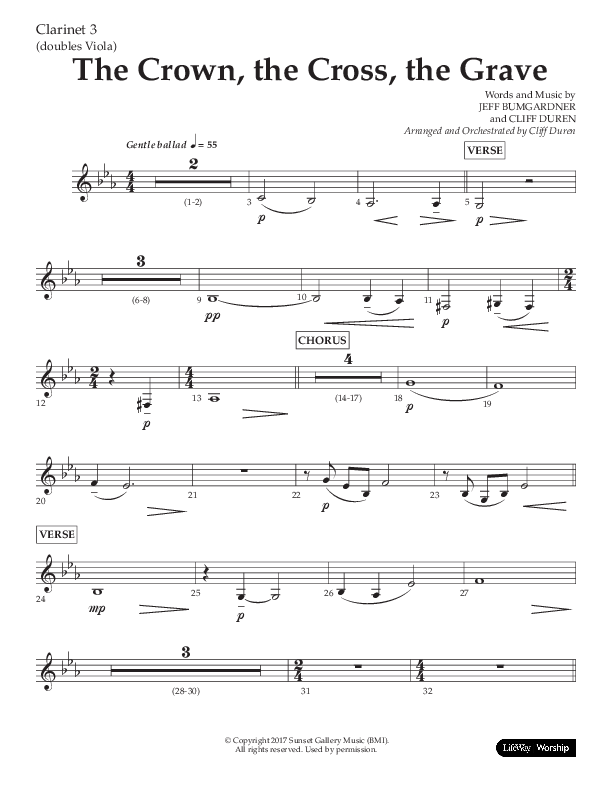 The Crown The Cross The Grave (Choral Anthem SATB) Clarinet 3 (Lifeway Choral / Arr. Cliff Duren)