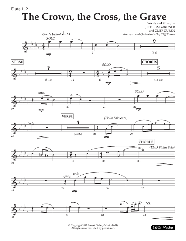 The Crown The Cross The Grave (Choral Anthem SATB) Flute 1/2 (Lifeway Choral / Arr. Cliff Duren)