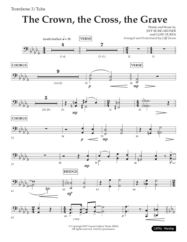 The Crown The Cross The Grave (Choral Anthem SATB) Trombone 3/Tuba (Lifeway Choral / Arr. Cliff Duren)