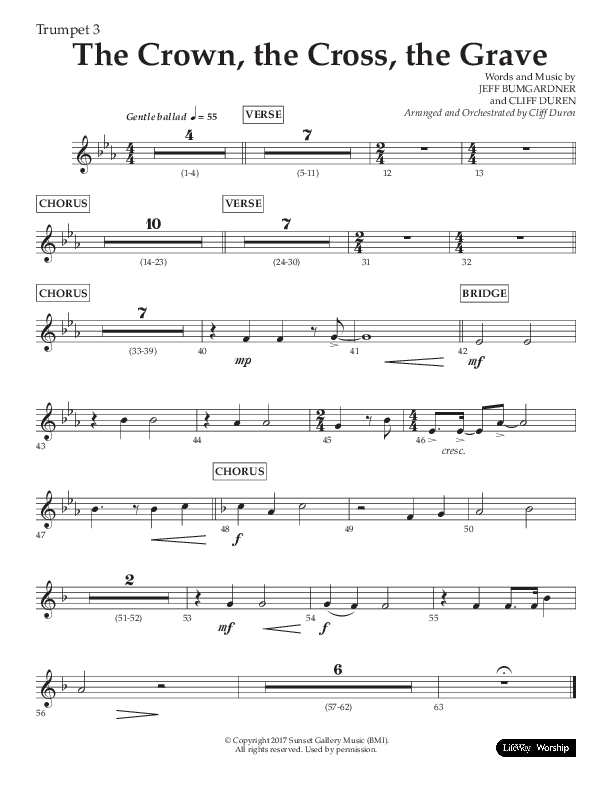 The Crown The Cross The Grave (Choral Anthem SATB) Trumpet 3 (Lifeway Choral / Arr. Cliff Duren)