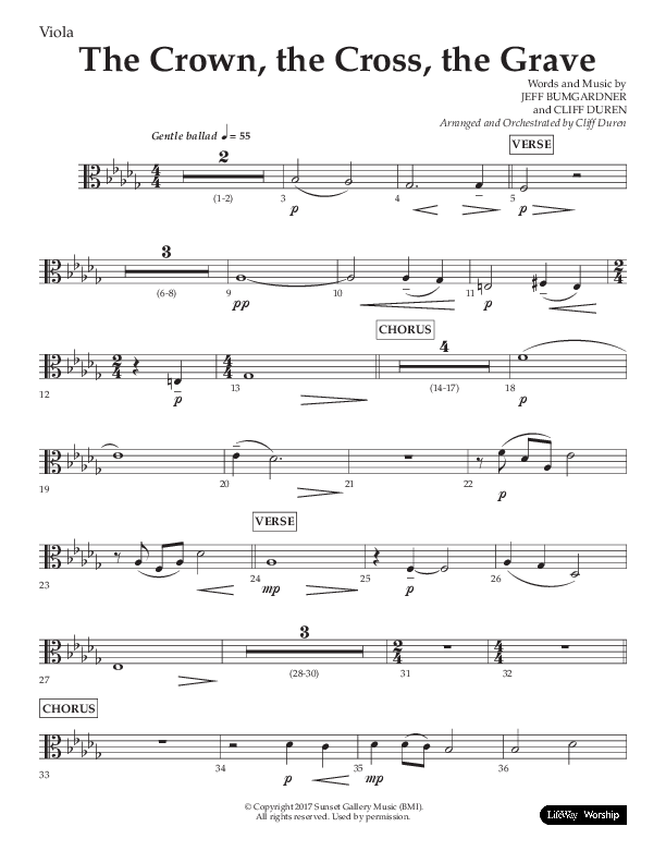 The Crown The Cross The Grave (Choral Anthem SATB) Viola (Lifeway Choral / Arr. Cliff Duren)