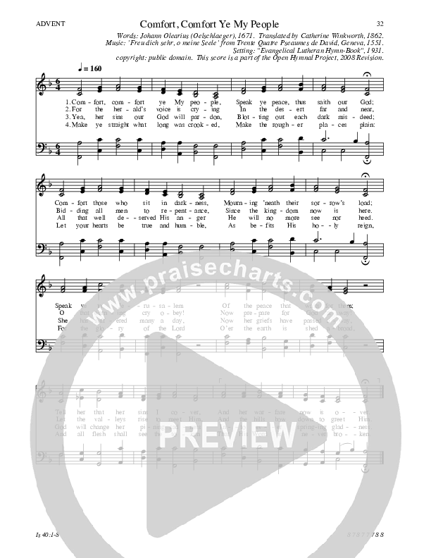 Comfort, Comfort Ye My People Hymn Sheet (SATB) (Traditional Hymn)