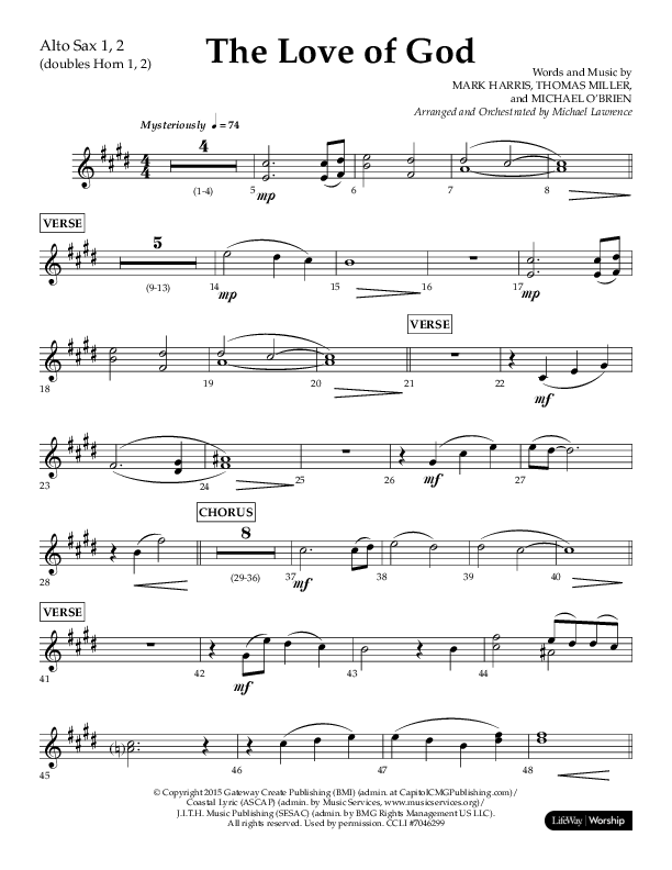 The Love Of God (Choral Anthem SATB) Alto Sax 1/2 (Lifeway Choral / Arr. Michael Lawrence)
