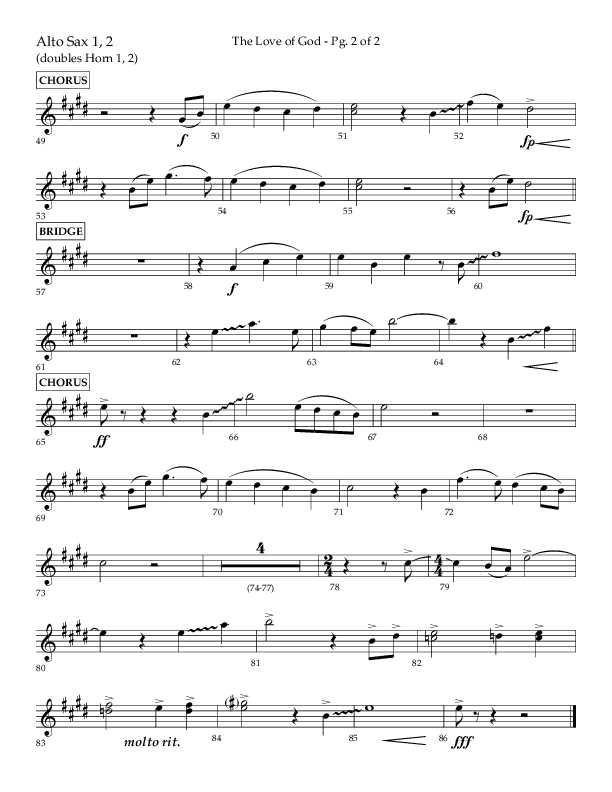 The Love Of God (Choral Anthem SATB) Alto Sax 1/2 (Lifeway Choral / Arr. Michael Lawrence)