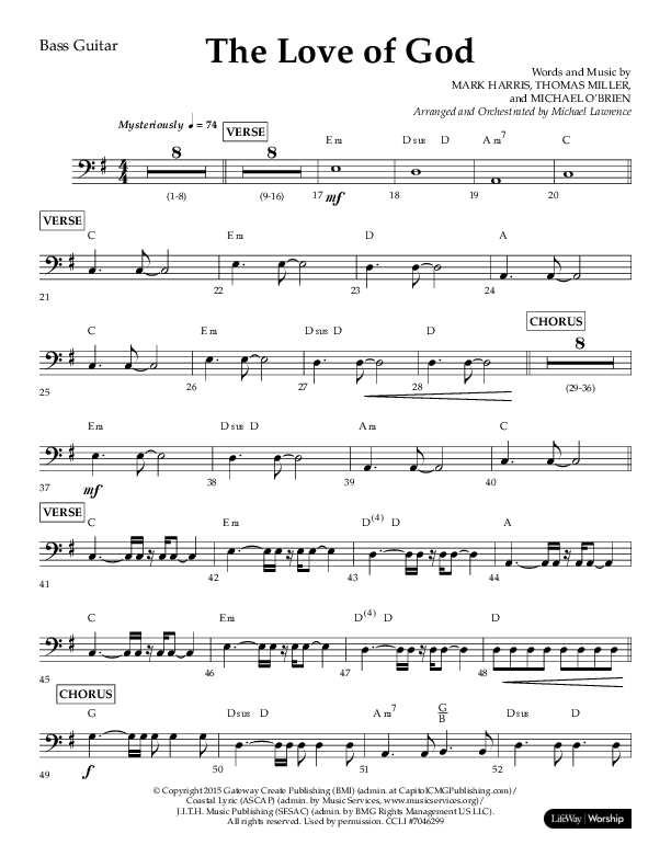 The Love Of God (Choral Anthem SATB) Bass Guitar (Lifeway Choral / Arr. Michael Lawrence)
