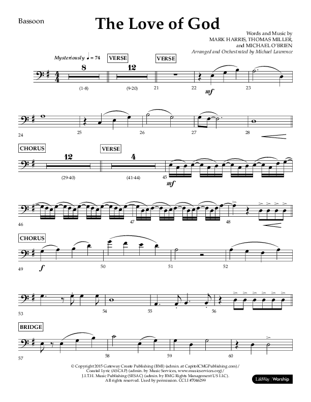 The Love Of God (Choral Anthem SATB) Bassoon (Lifeway Choral / Arr. Michael Lawrence)