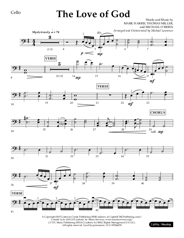 The Love Of God (Choral Anthem SATB) Cello (Lifeway Choral / Arr. Michael Lawrence)