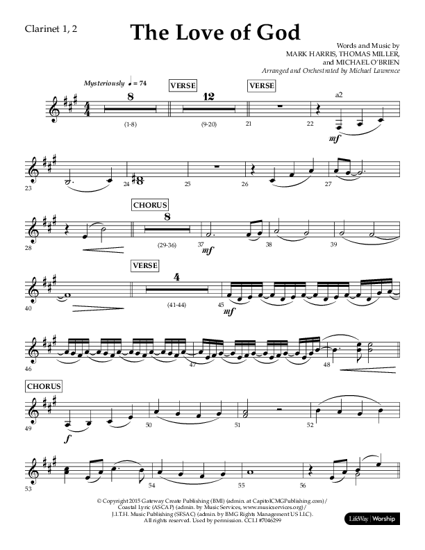 The Love Of God (Choral Anthem SATB) Clarinet 1/2 (Lifeway Choral / Arr. Michael Lawrence)