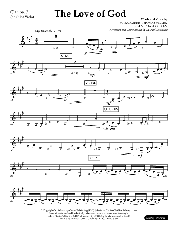The Love Of God (Choral Anthem SATB) Clarinet 3 (Lifeway Choral / Arr. Michael Lawrence)
