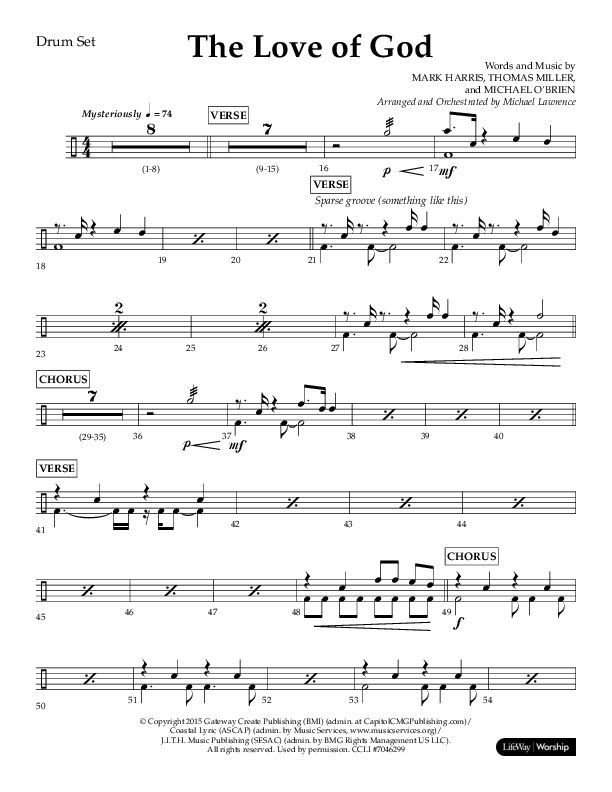 The Love Of God (Choral Anthem SATB) Drum Set (Lifeway Choral / Arr. Michael Lawrence)