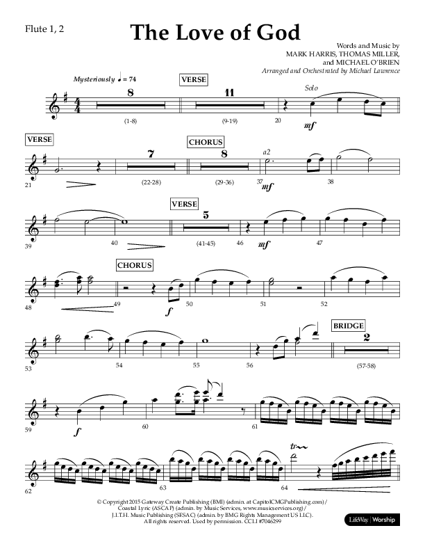 The Love Of God (Choral Anthem SATB) Flute 1/2 (Lifeway Choral / Arr. Michael Lawrence)
