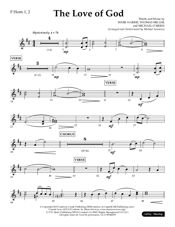 The Love Of God (Choral Anthem SATB) French Horn 1/2 (Lifeway Choral / Arr. Michael Lawrence)