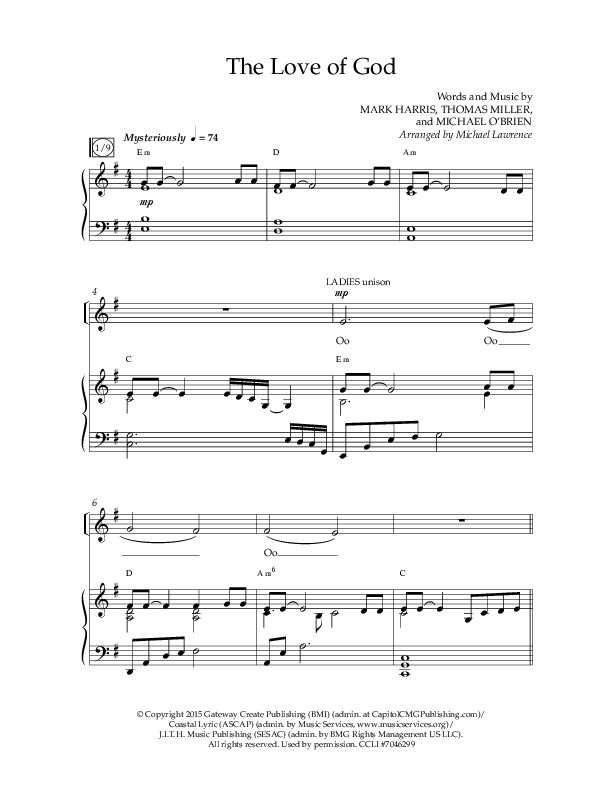 The Love Of God (Choral Anthem SATB) Anthem (SATB/Piano) (Lifeway Choral / Arr. Michael Lawrence)