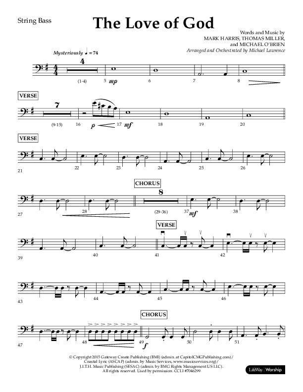 The Love Of God (Choral Anthem SATB) String Bass (Lifeway Choral / Arr. Michael Lawrence)