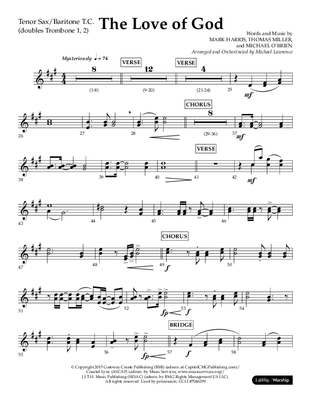 The Love Of God (Choral Anthem SATB) Tenor Sax/Baritone T.C. (Lifeway Choral / Arr. Michael Lawrence)
