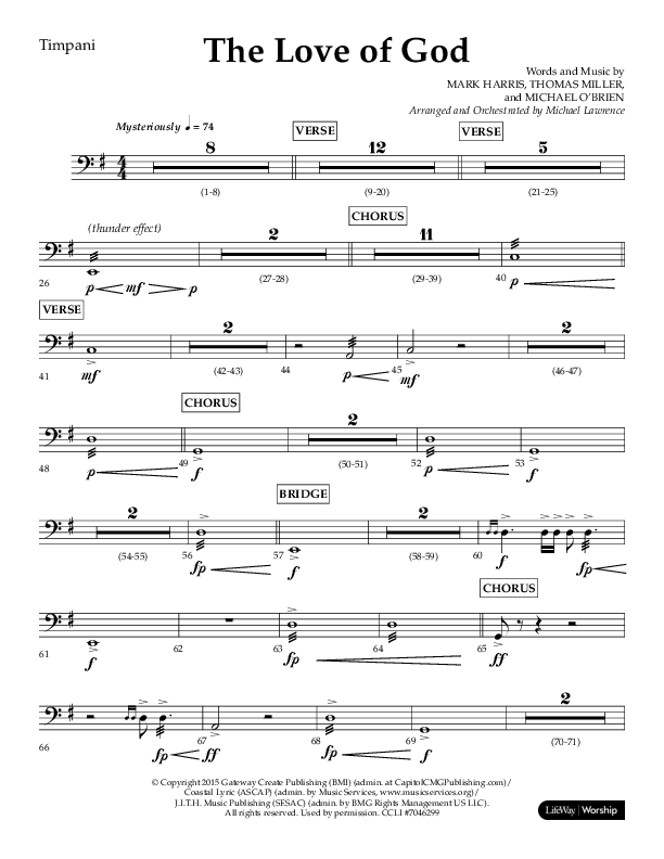 The Love Of God (Choral Anthem SATB) Timpani (Lifeway Choral / Arr. Michael Lawrence)