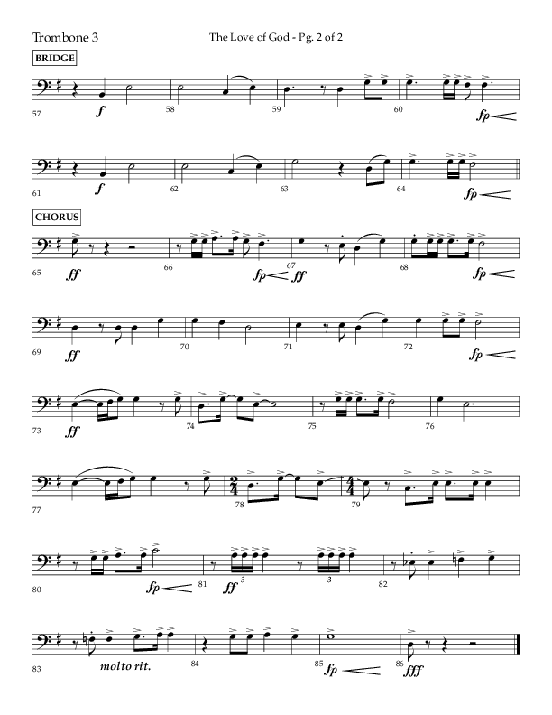 The Love Of God (Choral Anthem SATB) Trombone 3 (Lifeway Choral / Arr. Michael Lawrence)