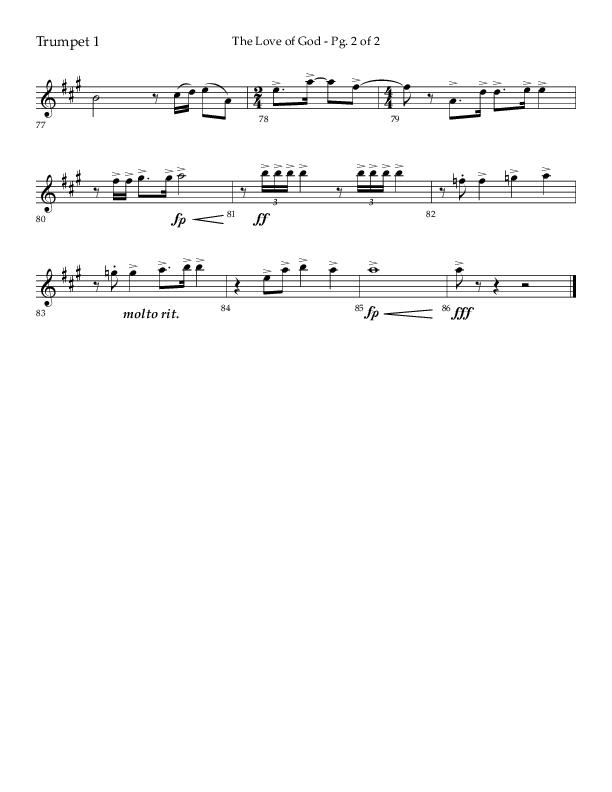 The Love Of God (Choral Anthem SATB) Trumpet 1 (Lifeway Choral / Arr. Michael Lawrence)