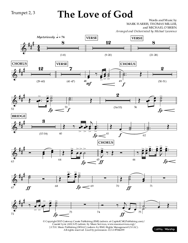 The Love Of God (Choral Anthem SATB) Trumpet 2/3 (Lifeway Choral / Arr. Michael Lawrence)
