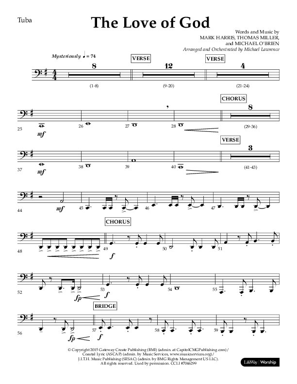 The Love Of God (Choral Anthem SATB) Tuba (Lifeway Choral / Arr. Michael Lawrence)