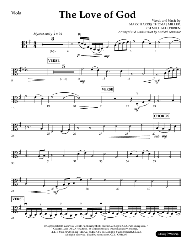 The Love Of God (Choral Anthem SATB) Viola (Lifeway Choral / Arr. Michael Lawrence)