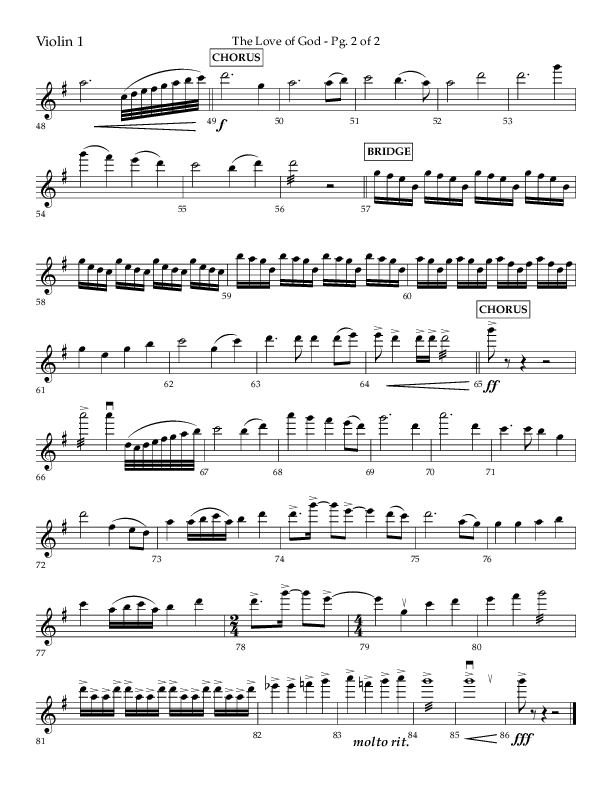 The Love Of God (Choral Anthem SATB) Violin 1 (Lifeway Choral / Arr. Michael Lawrence)