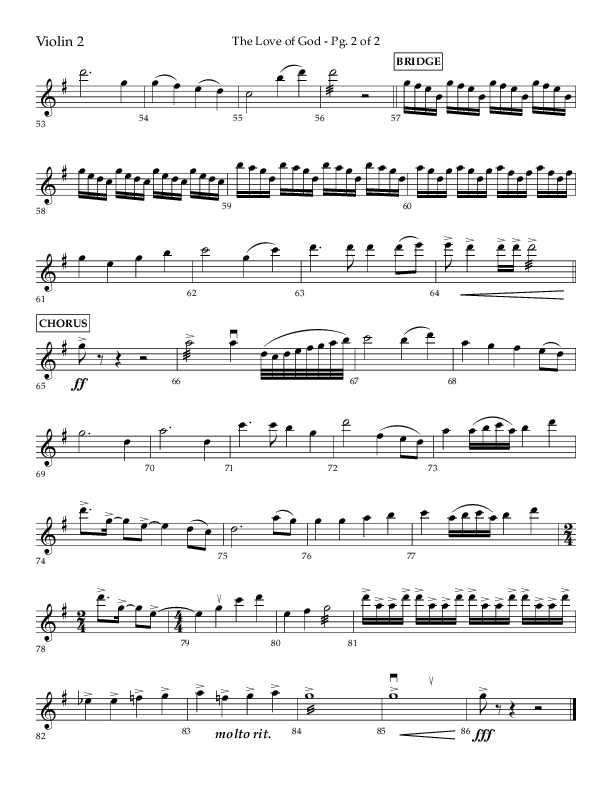 The Love Of God (Choral Anthem SATB) Violin 2 (Lifeway Choral / Arr. Michael Lawrence)