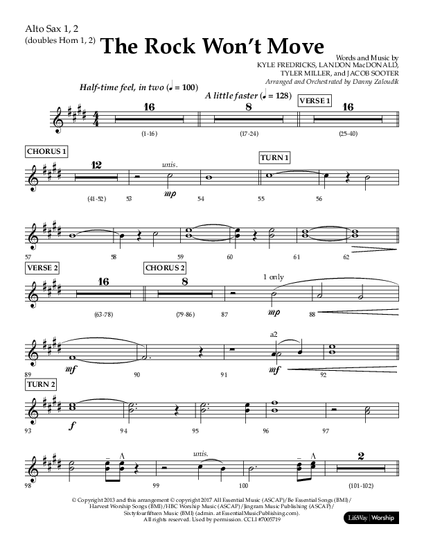 The Rock Won't Move (Choral Anthem SATB) Alto Sax 1/2 (Lifeway Choral / Arr. Danny Zaloudik)