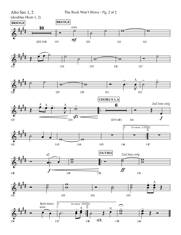 The Rock Won't Move (Choral Anthem SATB) Alto Sax 1/2 (Lifeway Choral / Arr. Danny Zaloudik)