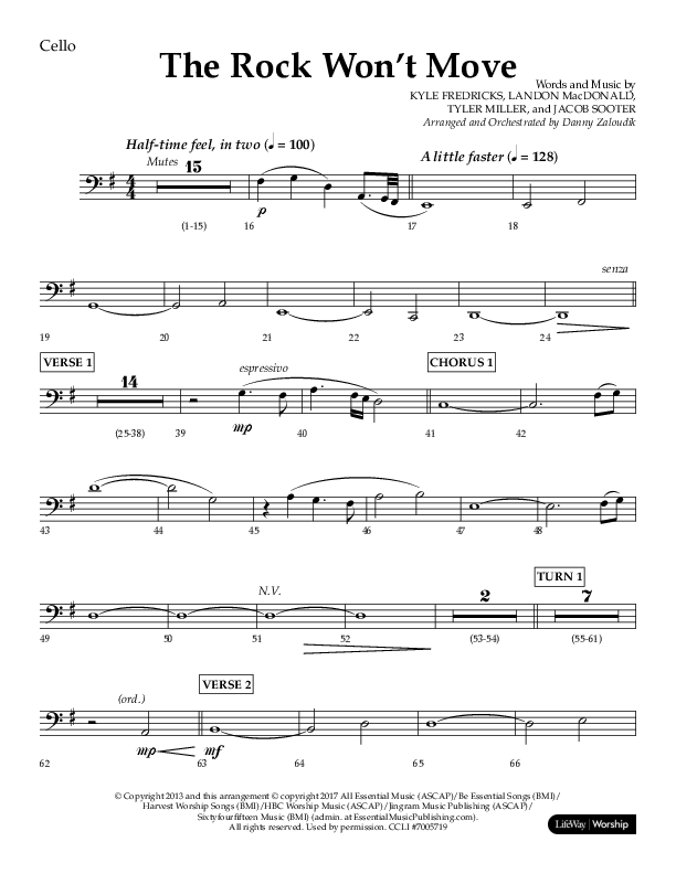 The Rock Won't Move (Choral Anthem SATB) Cello (Lifeway Choral / Arr. Danny Zaloudik)