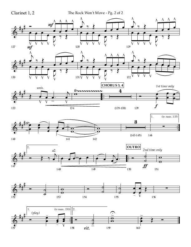 The Rock Won't Move (Choral Anthem SATB) Clarinet 1/2 (Lifeway Choral / Arr. Danny Zaloudik)