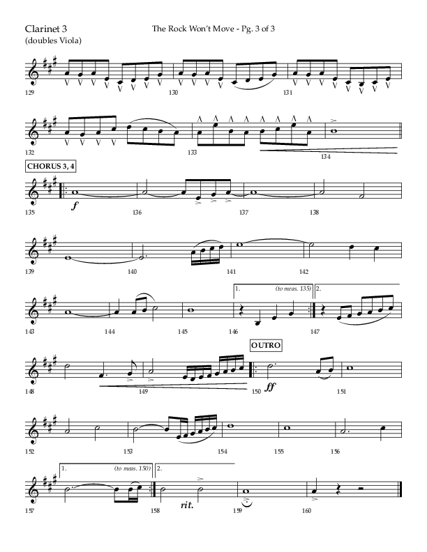 The Rock Won't Move (Choral Anthem SATB) Clarinet 3 (Lifeway Choral / Arr. Danny Zaloudik)