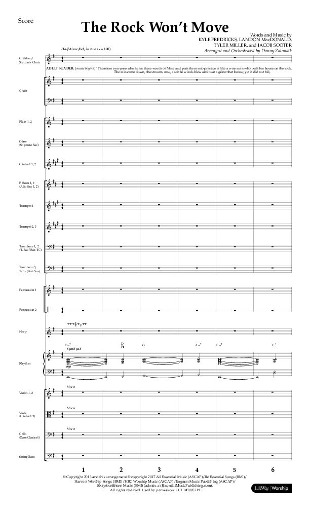 The Rock Won't Move (Choral Anthem SATB) Orchestration (Lifeway Choral / Arr. Danny Zaloudik)