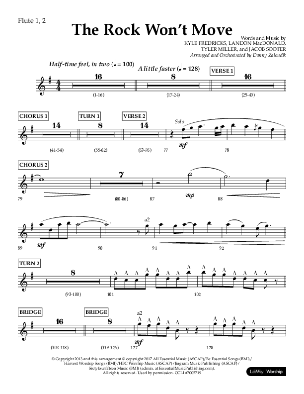 The Rock Won't Move (Choral Anthem SATB) Flute 1/2 (Lifeway Choral / Arr. Danny Zaloudik)