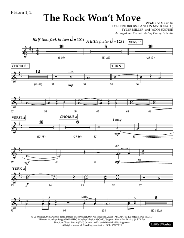 The Rock Won't Move (Choral Anthem SATB) French Horn 1/2 (Lifeway Choral / Arr. Danny Zaloudik)