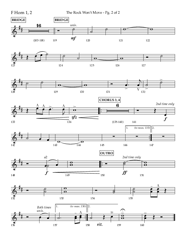 The Rock Won't Move (Choral Anthem SATB) French Horn 1/2 (Lifeway Choral / Arr. Danny Zaloudik)