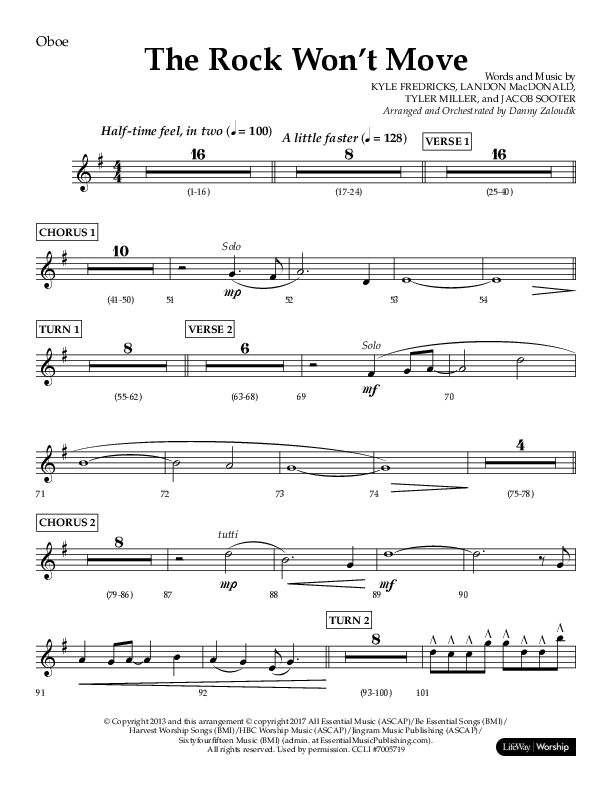 The Rock Won't Move (Choral Anthem SATB) Oboe (Lifeway Choral / Arr. Danny Zaloudik)