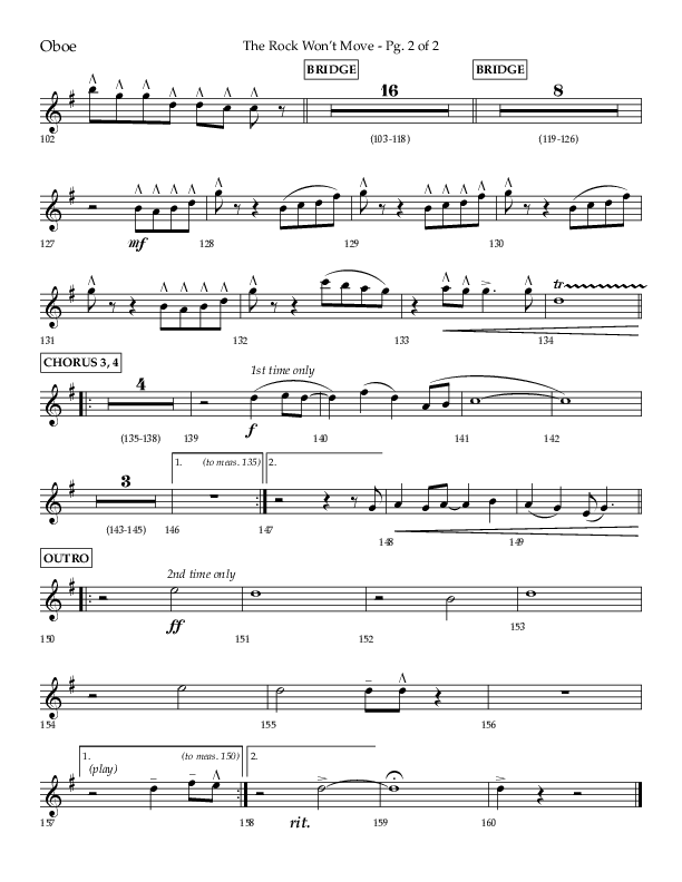 The Rock Won't Move (Choral Anthem SATB) Oboe (Lifeway Choral / Arr. Danny Zaloudik)