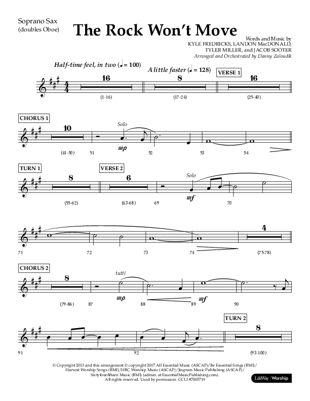 The Rock Won't Move (Choral Anthem SATB) Soprano Sax (Lifeway Choral / Arr. Danny Zaloudik)